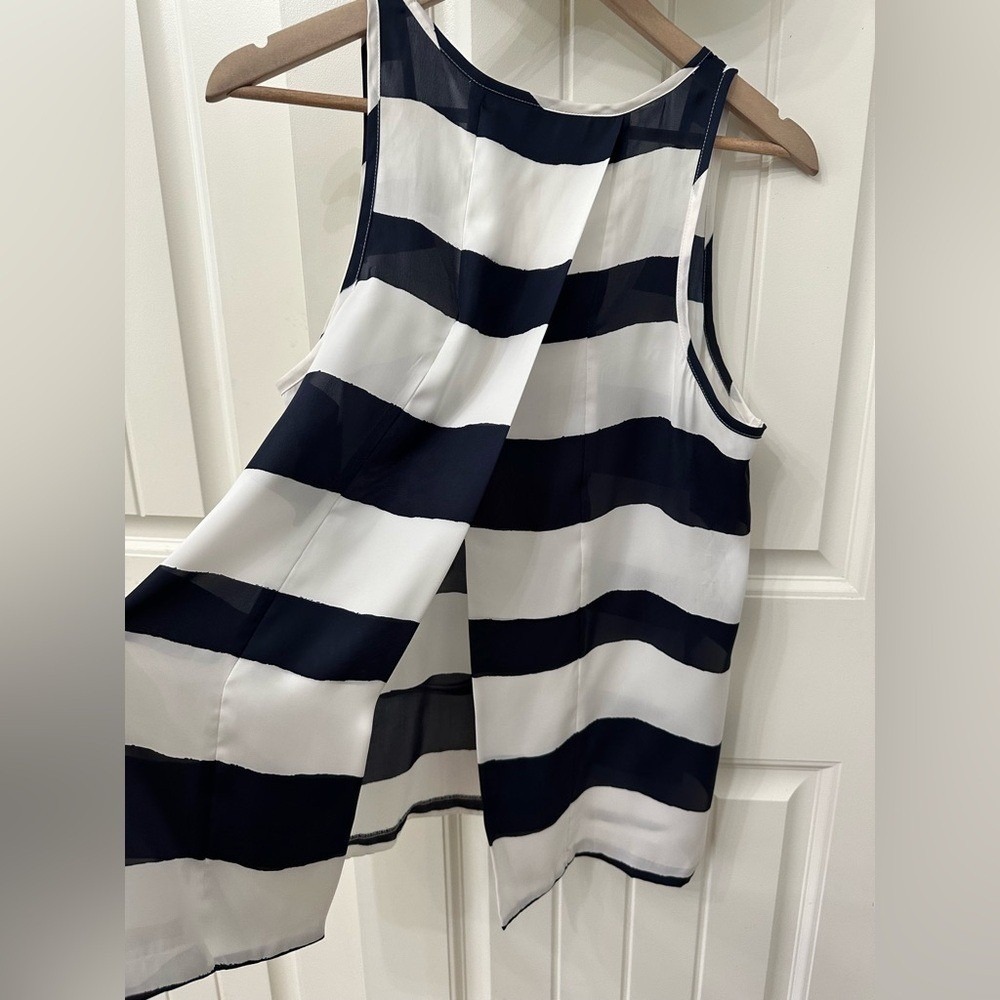 Jack by BB Dakota Navy‎ and White Striped Tank Top Sheer with Open Back - Picture 4 of 6